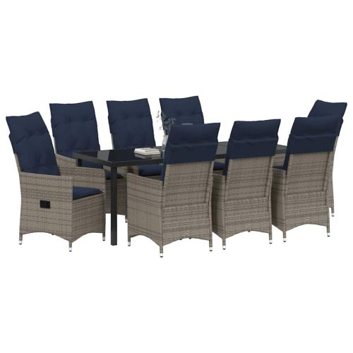 Комплект маса и столове с възглавница 9 pcs Сив ПЕ ратан