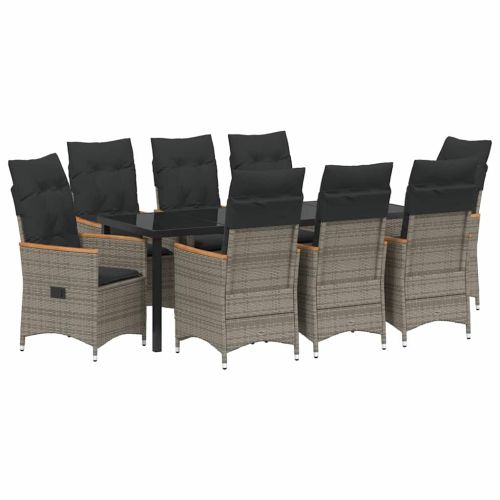 Комплект за хранене в градината 9 pcs Сив полиратан