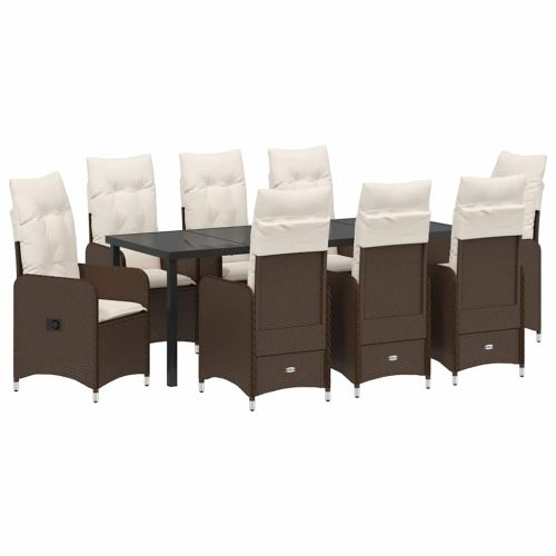 Комплект за хранене в градината 9 pcs Кафяво полиратан