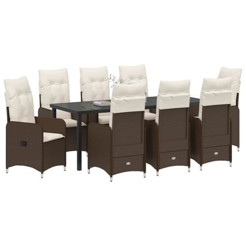 Комплект за хранене в градината 9 pcs Кафяво полиратан