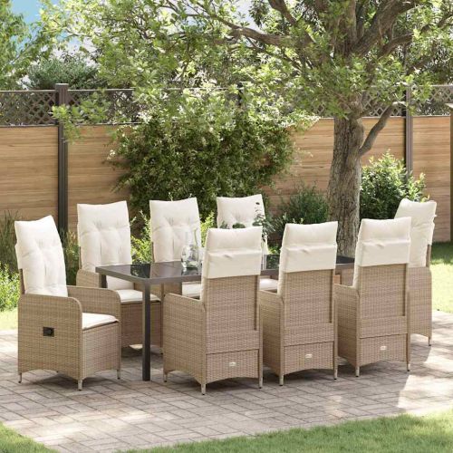 Комплект за хранене в градината 9 pcs Бежово полиратан