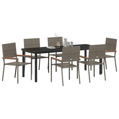 Комплект за хранене в градината 7 pcs Сив полиратан