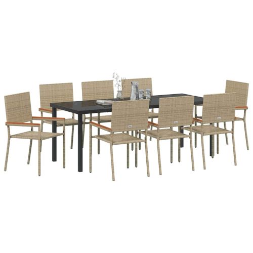 Комплект за хранене в градината 9 pcs Бежово полиратан