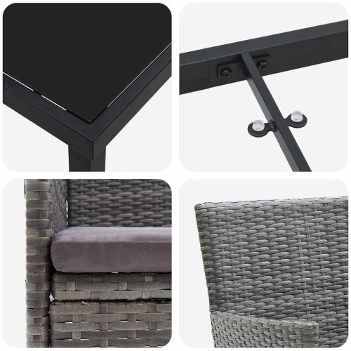 Комплект за хранене в градината 9 pcs Сив полиратан