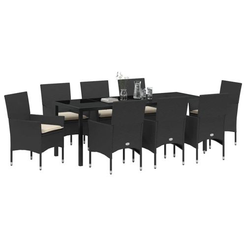 Комплект за хранене в градината 9 pcs Черно полиратан