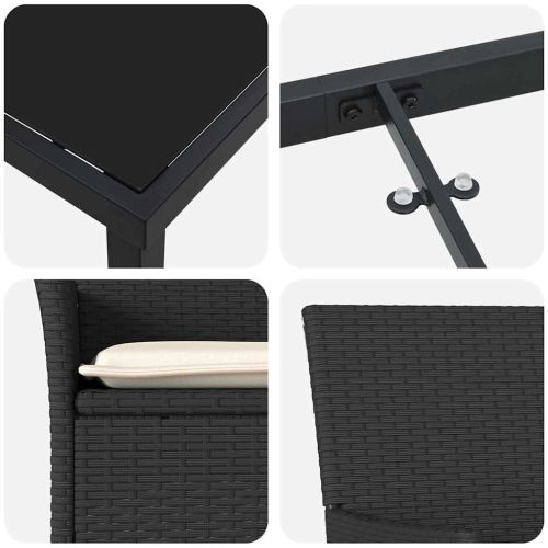 Комплект за хранене в градината 9 pcs Черно полиратан