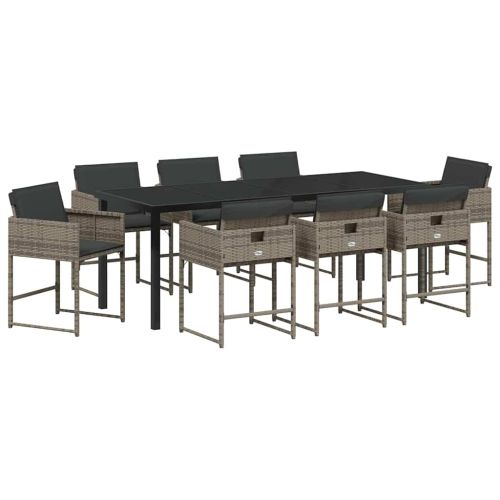 Комплект за хранене в градината 9 pcs Сив полиратан