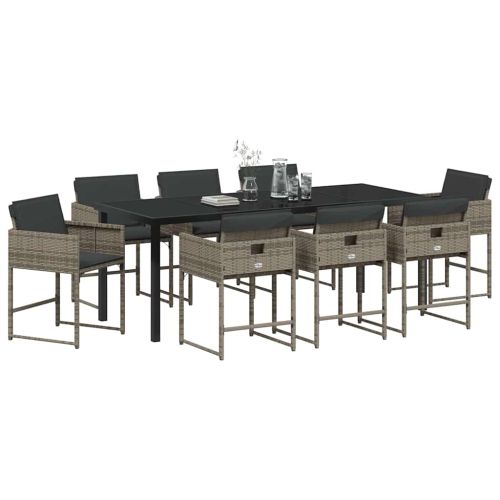 Комплект за хранене в градината 9 pcs Сив полиратан