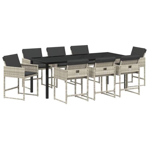 Комплект за хранене в градината 9 pcs Светлосиво полиратан