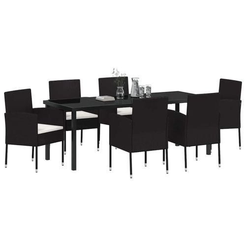 Комплект за хранене в градината 7 pcs Черно полиратан