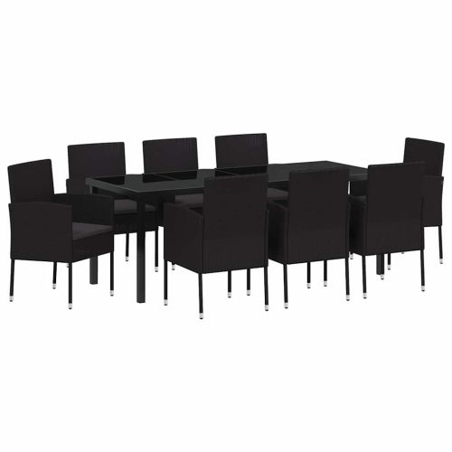 Комплект за хранене в градината 9 pcs Черно полиратан