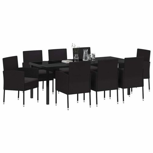 Комплект за хранене в градината 9 pcs Черно полиратан