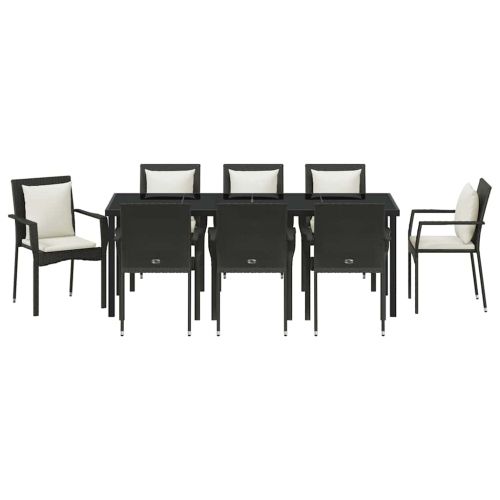 Комплект за хранене в градината 9 pcs Черно полиратан