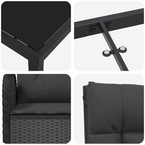 Комплект за хранене в градината 9 pcs Черно полиратан