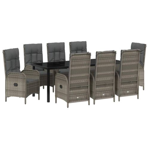 Комплект за хранене в градината 9 pcs Сив полиратан