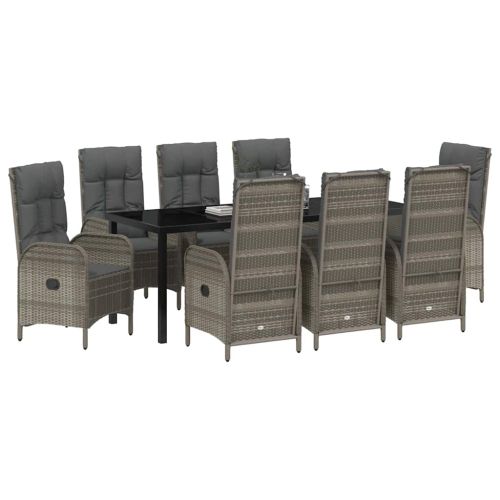 Комплект за хранене в градината 9 pcs Сив полиратан