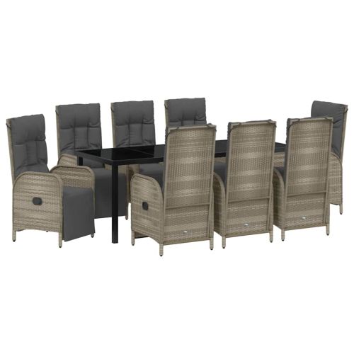 Комплект за хранене в градината 9 pcs Сив полиратан