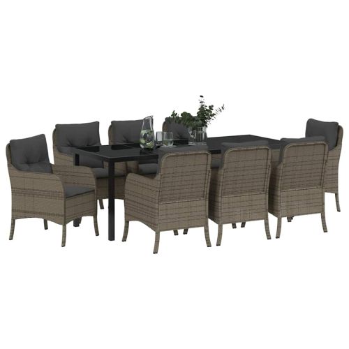 Комплект за хранене в градината 9 pcs Сив полиратан