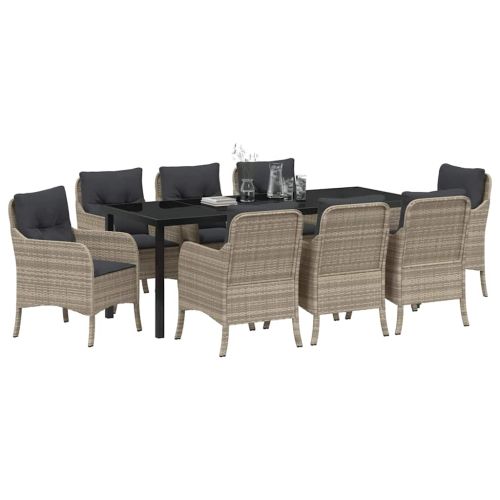 Комплект за хранене в градината 9 pcs Светлосиво полиратан