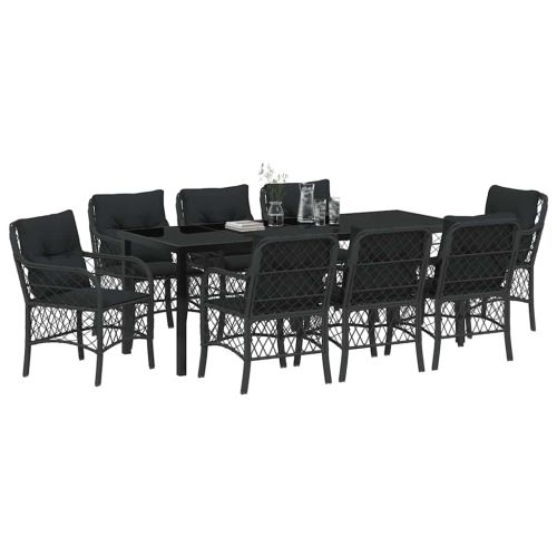 Комплект за хранене в градината 9 pcs Черно полиратан