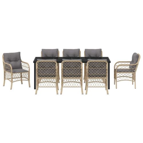 Комплект за хранене в градината 9 pcs Бежово полиратан