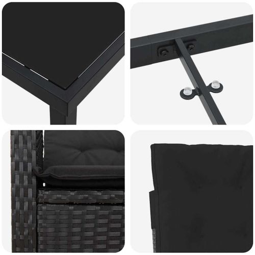 Комплект за хранене в градината 9 pcs Черно полиратан