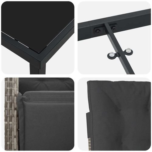 Комплект за хранене в градината 7 pcs Сив полиратан