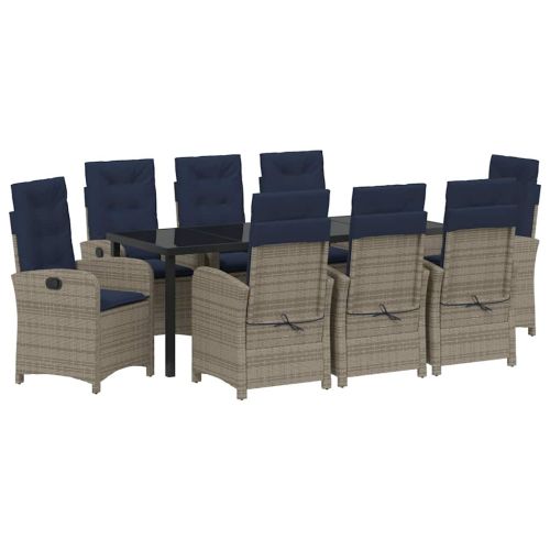 Комплект за хранене в градината 9 pcs Сив полиратан