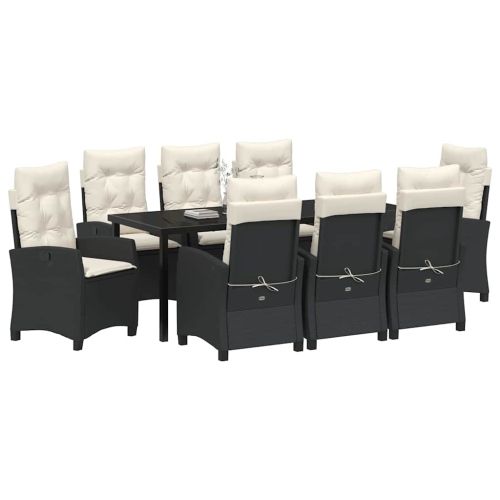 Комплект за хранене в градината 9 pcs Черно полиратан