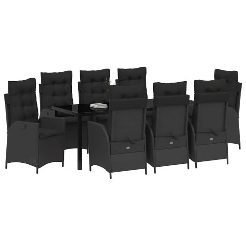 Комплект за хранене в градината 9 pcs Черно полиратан