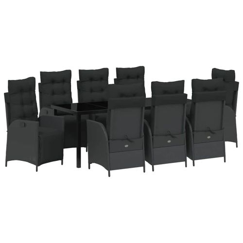 Комплект за хранене в градината 9 pcs Черно полиратан