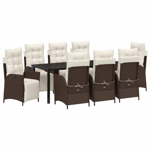 Комплект за хранене в градината 9 pcs Кафяво полиратан