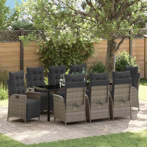 Комплект за хранене в градината 9 pcs Сив полиратан