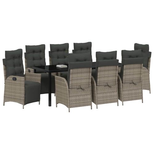 Комплект за хранене в градината 9 pcs Сив полиратан