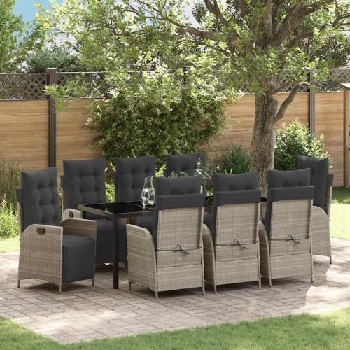 Комплект за хранене в градината 9 pcs Светлосиво полиратан