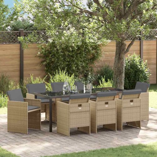 Комплект за хранене в градината 9 pcs Бежово полиратан