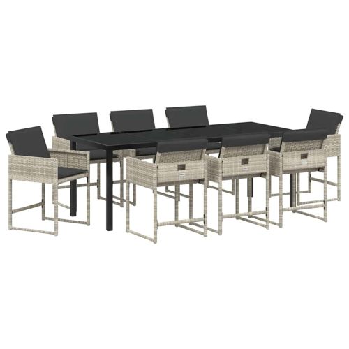 Комплект за хранене в градината 9 pcs Светлосиво полиратан