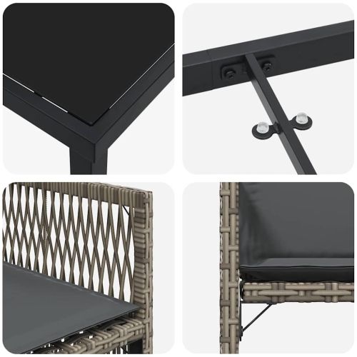 Комплект за хранене в градината 9 pcs Сив полиратан