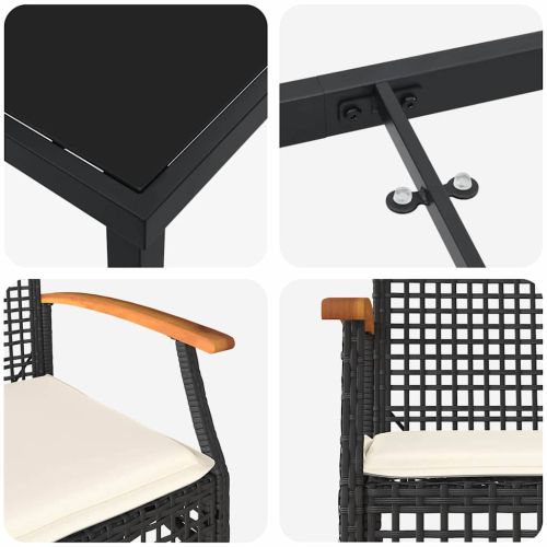 Комплект за хранене в градината 9 pcs Черно полиратан