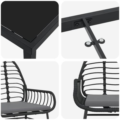 Комплект за хранене в градината 7 pcs Черно полиратан