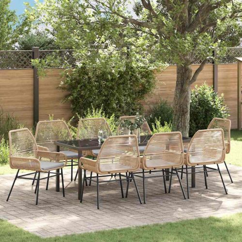 Комплект за хранене в градината 9 pcs Кафяво полиратан