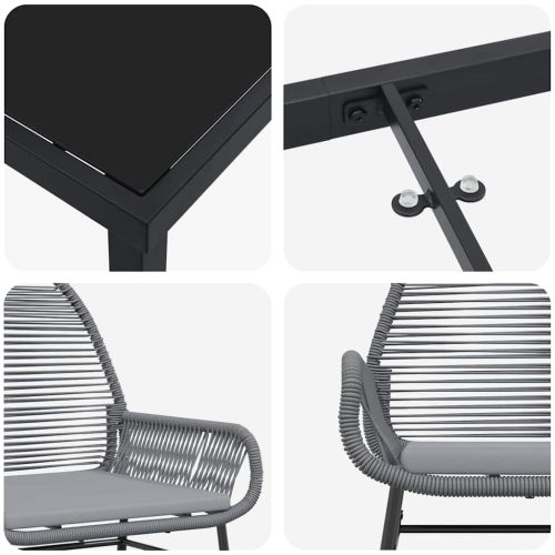 Комплект за хранене в градината 9 pcs Сив полиратан