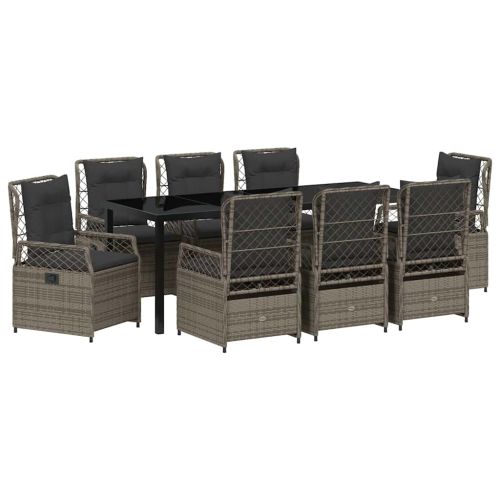 Комплект за хранене в градината 9 pcs Сив полиратан