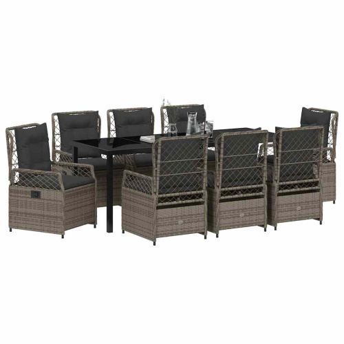 Комплект за хранене в градината 9 pcs Сив полиратан