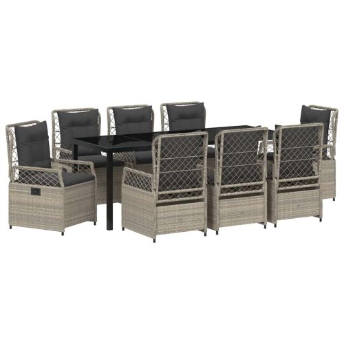 Комплект за хранене в градината 9 pcs Светлосиво полиратан