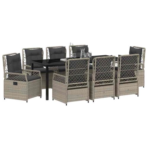 Комплект за хранене в градината 9 pcs Светлосиво полиратан