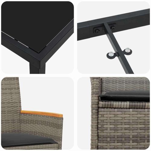 Комплект за хранене в градината 9 pcs Сив полиратан