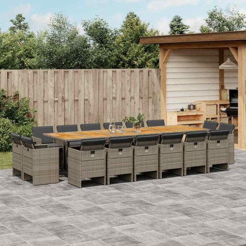 Градински комплект с възглавници 17 части полиратан сив