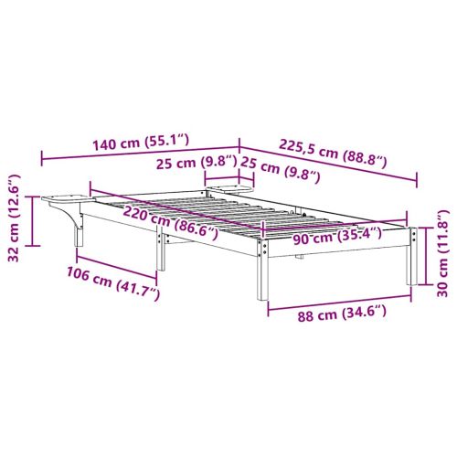 Легло с нощни шкафчета Бяло 90 x 220 cm Солидно борово дърво