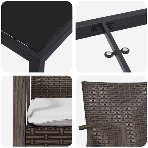 Комплект за хранене в градината 7 pcs Кафяв и черен ПЕ ратан